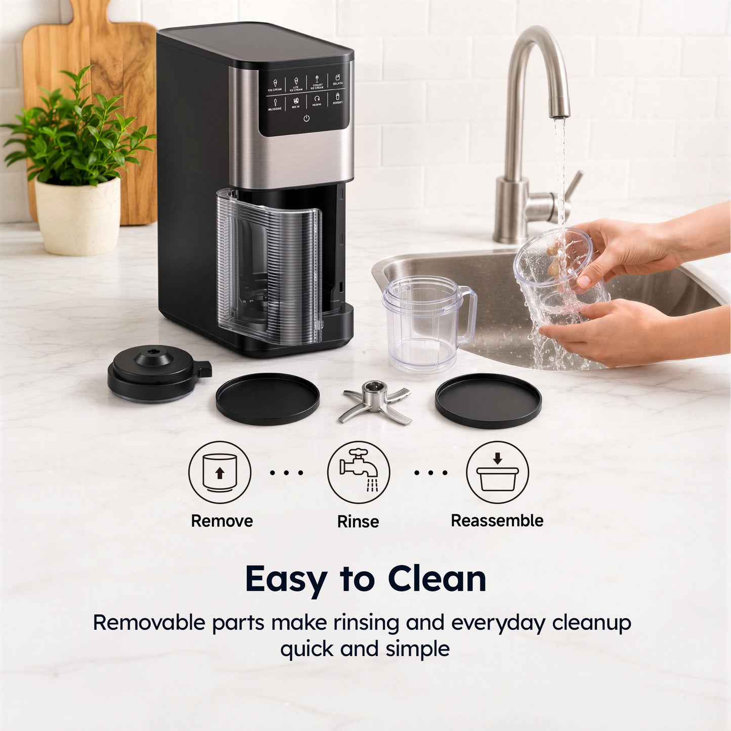 SIMZLIFE Ice Cream Maker, for Ice Cream, Gelato, Sorbet, Milkshakes & Frozen Yogurt, 8 One-Touch Programs, Re-Spin & Mix-In, (2) Tritan Cups