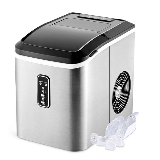 Simzlife Ice Maker Countertop Machine - 26 lbs in 24 Hours, 9 Cubes Ready in 8 Mins, Electric Ice Maker and Compact Portable Ice Maker with Ice Scoop and Basket, Perfect for Home/Kitchen/Office(Sliver)