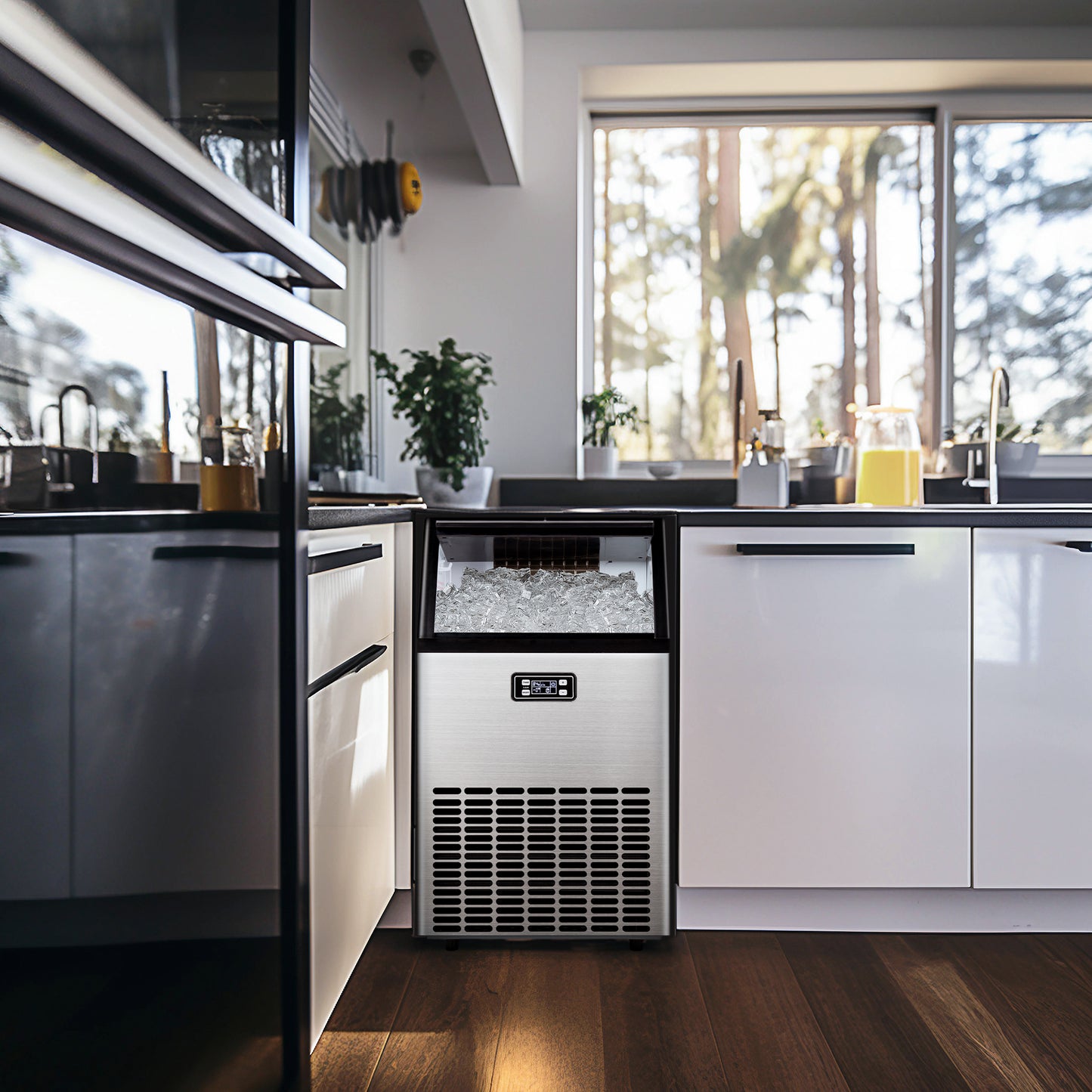 Simzlife 100 lbs./24H Commercial Freestanding/Built-in Ice Maker with 33 lb. Storage Bin in Silver, Stainless Steel