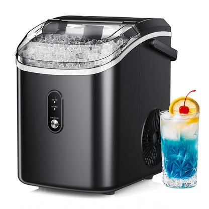 Simzlife 35lbs/24H Nugget Ice Maker Countertop,Portable Ice Maker Machine with Auto-Cleaning, Black