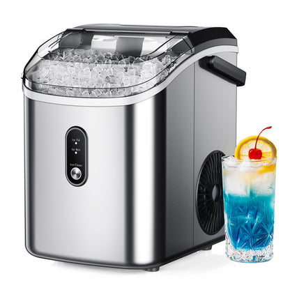 Simzlife 35lbs/24H Nugget Ice Maker Countertop,Portable Ice Maker Machine with Auto-Cleaning, Silver