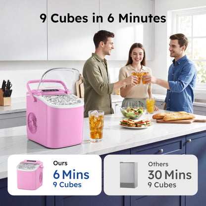 Simzlife Countertop Ice Maker Machine with Handle, 26lbs Per Day, 9 Ice Cubes Ready in 6 Mins, Auto-Cleaning Portable Ice Maker with Basket and Scoop, for Home/Kitchen/Camping/RV