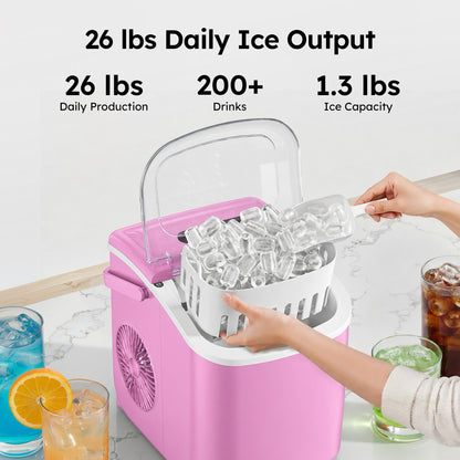 Simzlife Countertop Ice Maker Machine with Handle, 26lbs Per Day, 9 Ice Cubes Ready in 6 Mins, Auto-Cleaning Portable Ice Maker with Basket and Scoop, for Home/Kitchen/Camping/RV