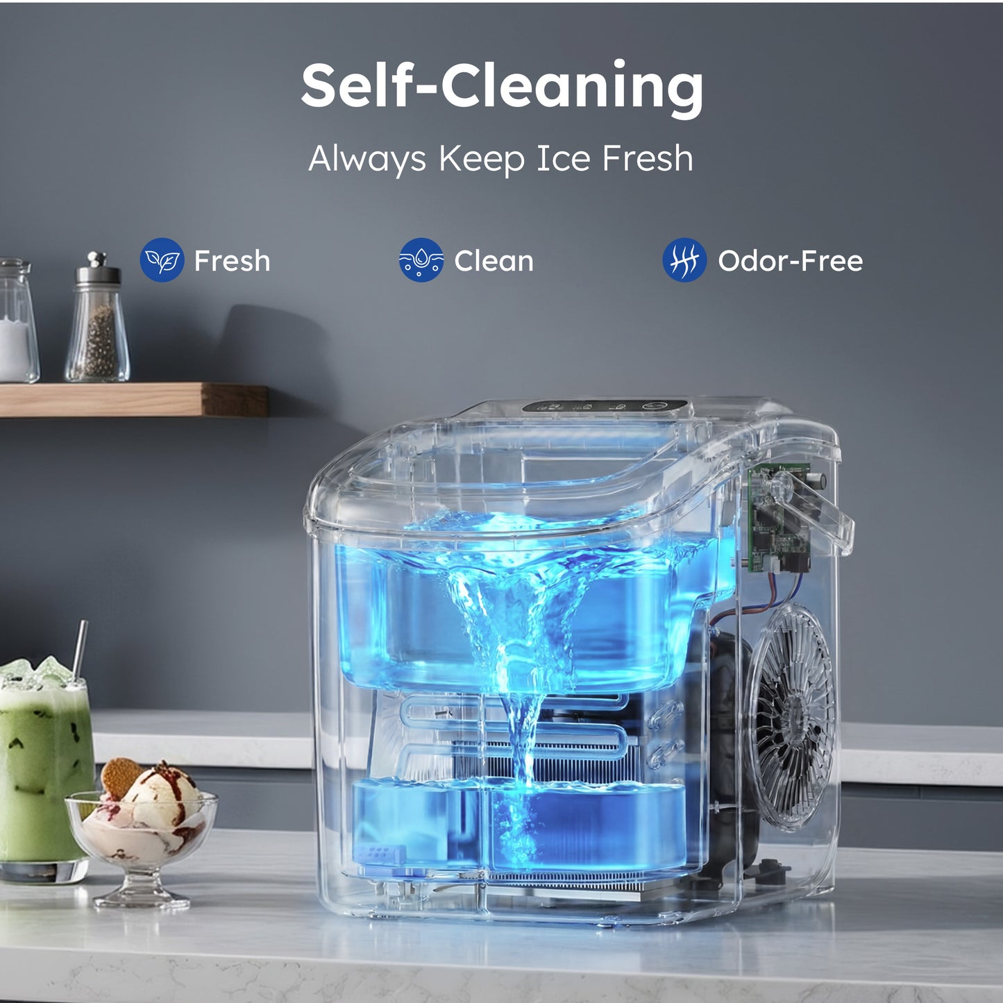 Simzlife Countertop Ice Maker Machine with Handle, 26lbs Per Day, 9 Ice Cubes Ready in 6 Mins, Auto-Cleaning Portable Ice Maker with Basket and Scoop, for Home/Kitchen/Camping/RV