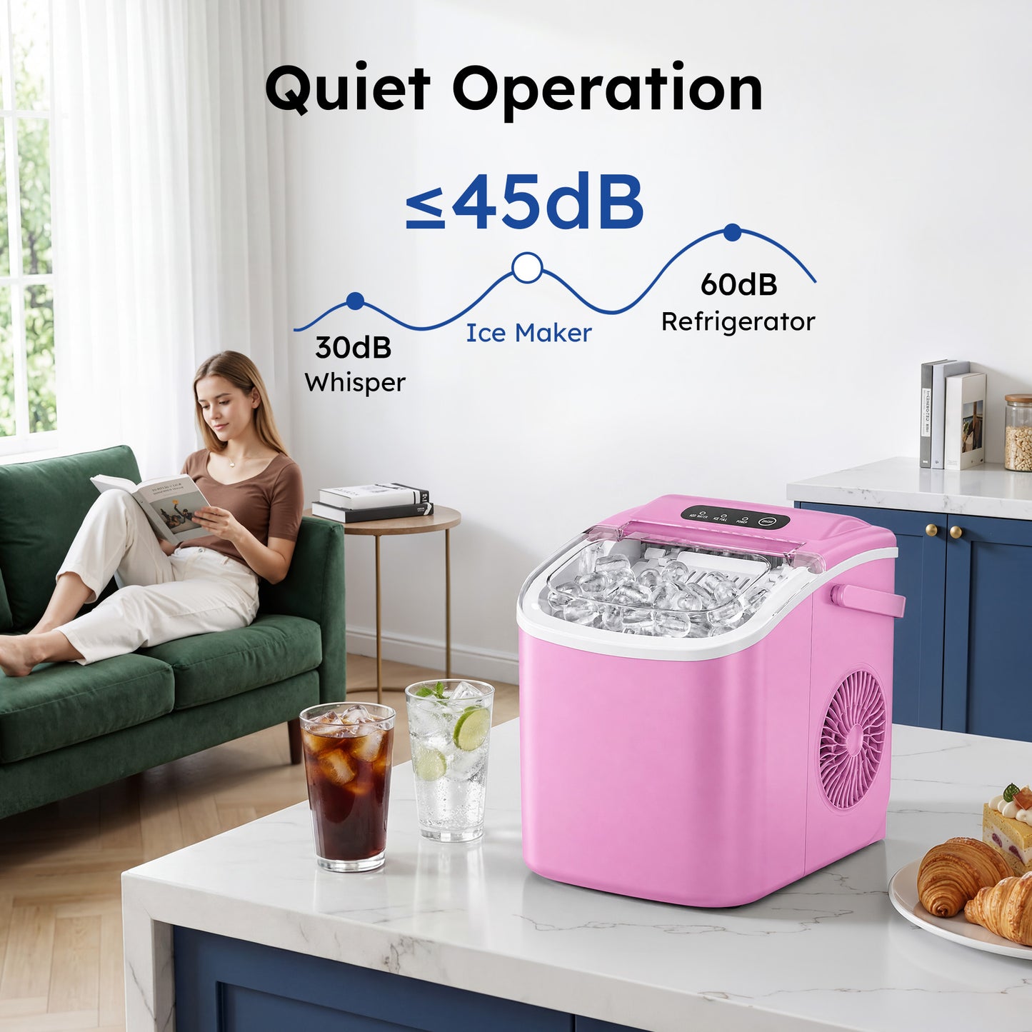 Simzlife Countertop Ice Maker Machine with Handle, 26lbs Per Day, 9 Ice Cubes Ready in 6 Mins, Auto-Cleaning Portable Ice Maker with Basket and Scoop, for Home/Kitchen/Camping/RV
