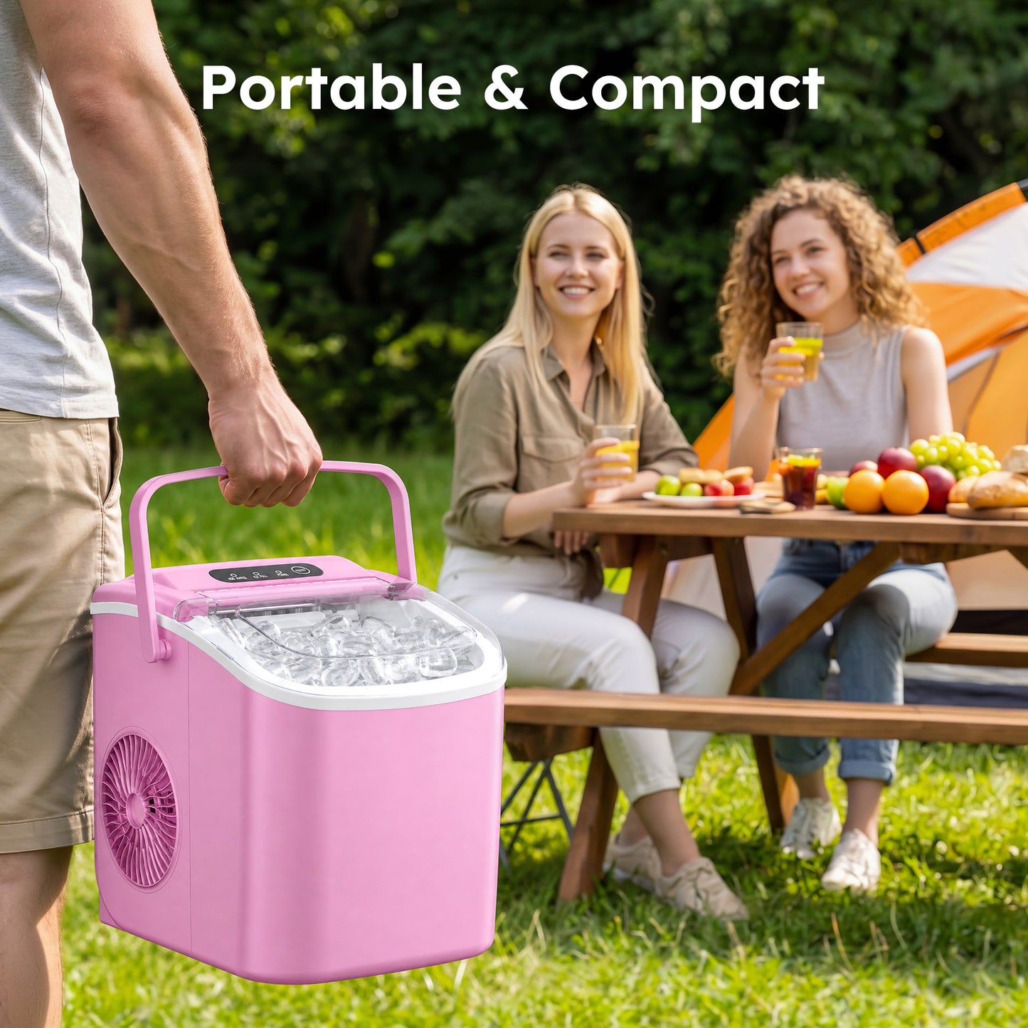 Simzlife Countertop Ice Maker Machine with Handle, 26lbs Per Day, 9 Ice Cubes Ready in 6 Mins, Auto-Cleaning Portable Ice Maker with Basket and Scoop, for Home/Kitchen/Camping/RV