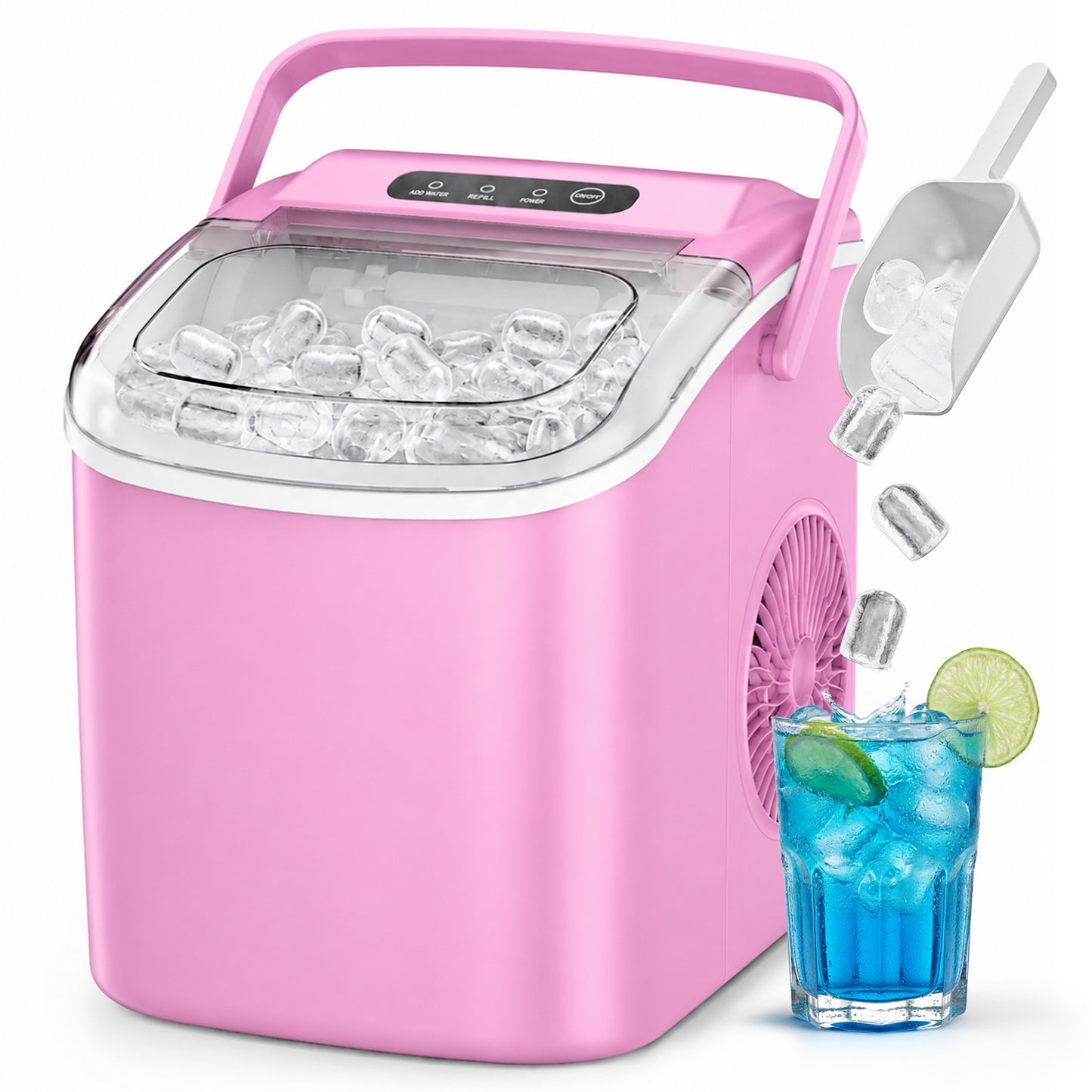 Simzlife Countertop Ice Maker Machine with Handle, 26lbs Per Day, 9 Ice Cubes Ready in 6 Mins, Auto-Cleaning Portable Ice Maker with Basket and Scoop, for Home/Kitchen/Camping/RV