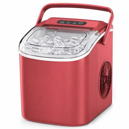 Simzlife Portable Countertop Ice Maker, 26 Lbs/24H, 9 Bullet-Shaped Ice Cubes in 6 Minutes, Self-Cleaning Ice Machine, Red