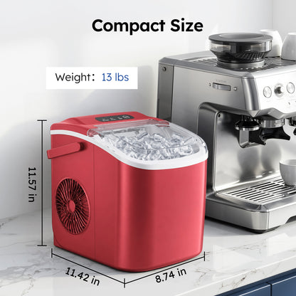 Simzlife Portable Countertop Ice Maker, 26 Lbs/24H, 9 Bullet-Shaped Ice Cubes in 6 Minutes, Self-Cleaning Ice Machine, Red