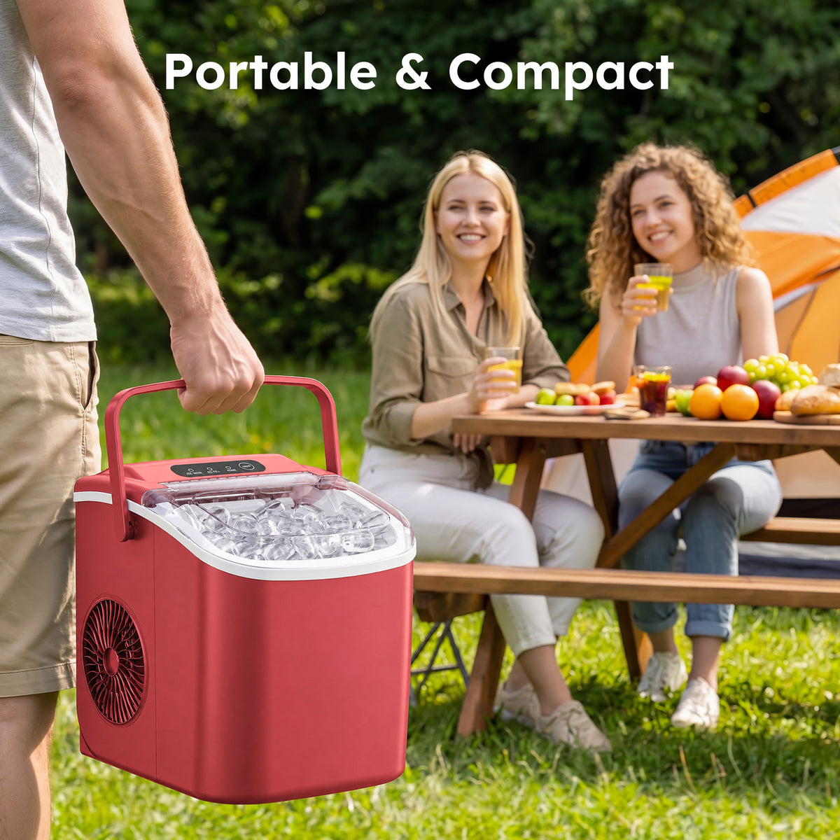 Simzlife Portable Countertop Ice Maker, 26 Lbs/24H, 9 Bullet-Shaped Ice Cubes in 6 Minutes, Self-Cleaning Ice Machine, Red