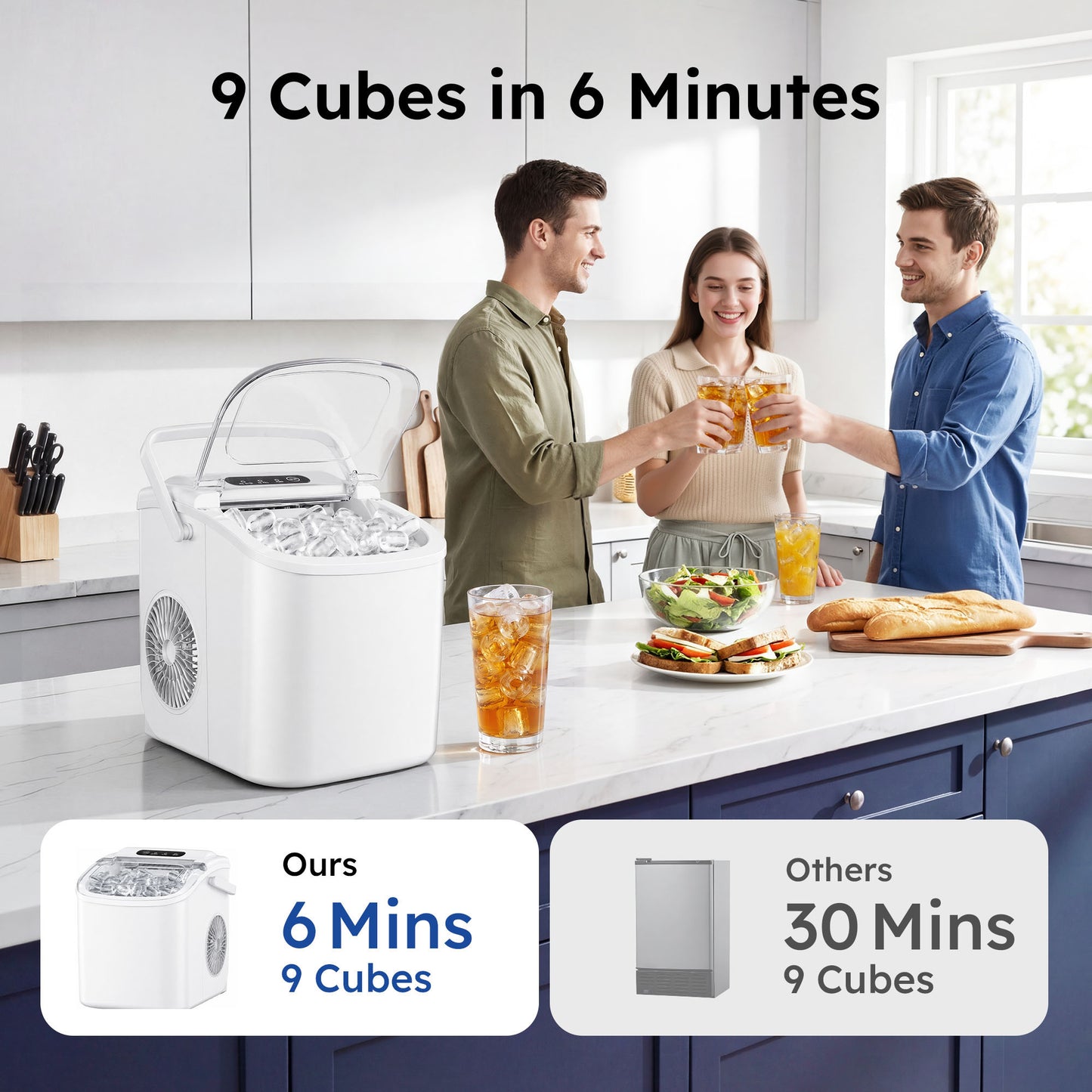 Simzlife Countertop Ice Maker Machine with Handle, 26lbs Per Day, 9 Ice Cubes Ready in 6 Mins, Auto-Cleaning Portable Ice Maker with Basket and Scoop, for Home/Kitchen/Camping/RV