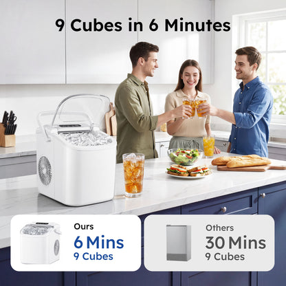 Simzlife Countertop Ice Maker Machine with Handle, 26lbs Per Day, 9 Ice Cubes Ready in 6 Mins, Auto-Cleaning Portable Ice Maker with Basket and Scoop, for Home/Kitchen/Camping/RV