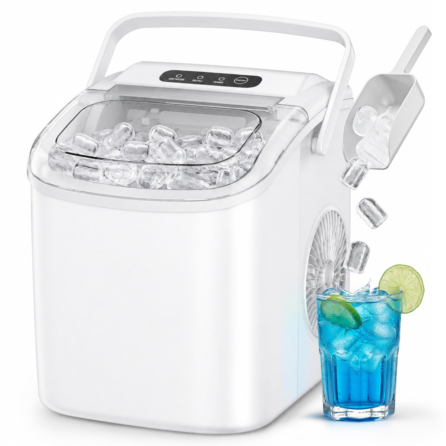 Simzlife Countertop Ice Maker Machine with Handle, 26lbs Per Day, 9 Ice Cubes Ready in 6 Mins, Auto-Cleaning Portable Ice Maker with Basket and Scoop, for Home/Kitchen/Camping/RV