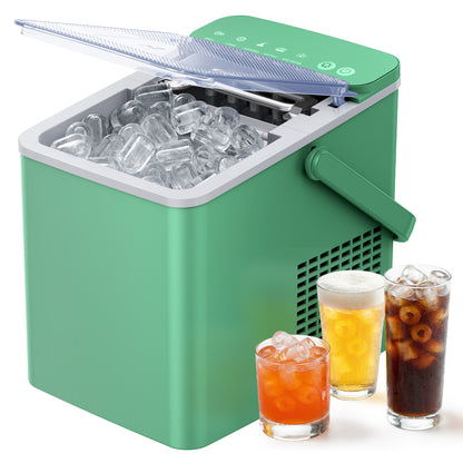 SIMZLIFE Countertop Ice Maker with Portable Handle, 26lbs/24H, 9 Cubes Ready in 6 Mins, Self-Cleaning, Compact Ice Machine with Basket & Scoop, Green
