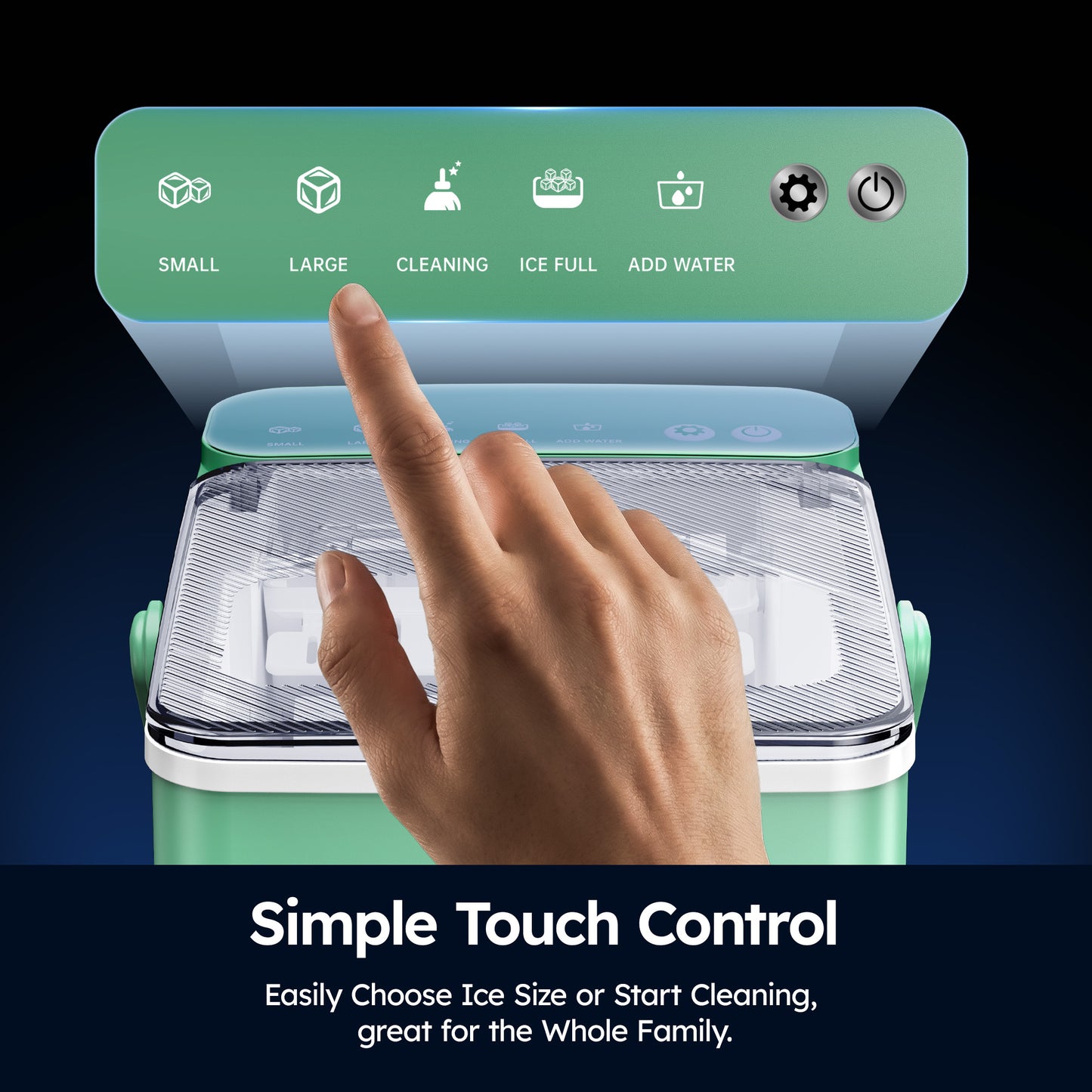 SIMZLIFE Countertop Ice Maker with Portable Handle, 26lbs/24H, 9 Cubes Ready in 6 Mins, Self-Cleaning, Compact Ice Machine with Basket & Scoop, Green