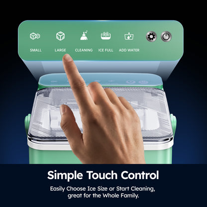 SIMZLIFE Countertop Ice Maker with Portable Handle, 26lbs/24H, 9 Cubes Ready in 6 Mins, Self-Cleaning, Compact Ice Machine with Basket & Scoop, Green