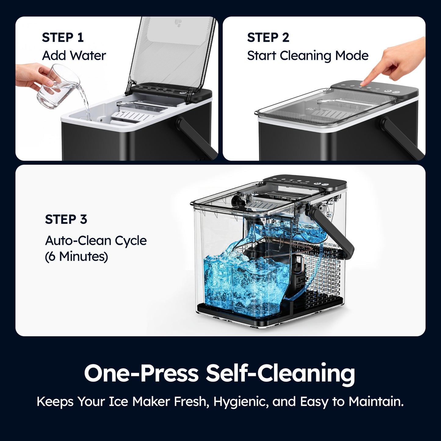 SIMZLIFE Countertop Ice Maker with Portable Handle, 26lbs/24H, 9 Cubes Ready in 6 Mins, Self-Cleaning, Compact Ice Machine with Basket & Scoop, Black
