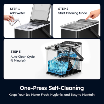 SIMZLIFE Countertop Ice Maker with Portable Handle, 26lbs/24H, 9 Cubes Ready in 6 Mins, Self-Cleaning, Compact Ice Machine with Basket & Scoop, Black