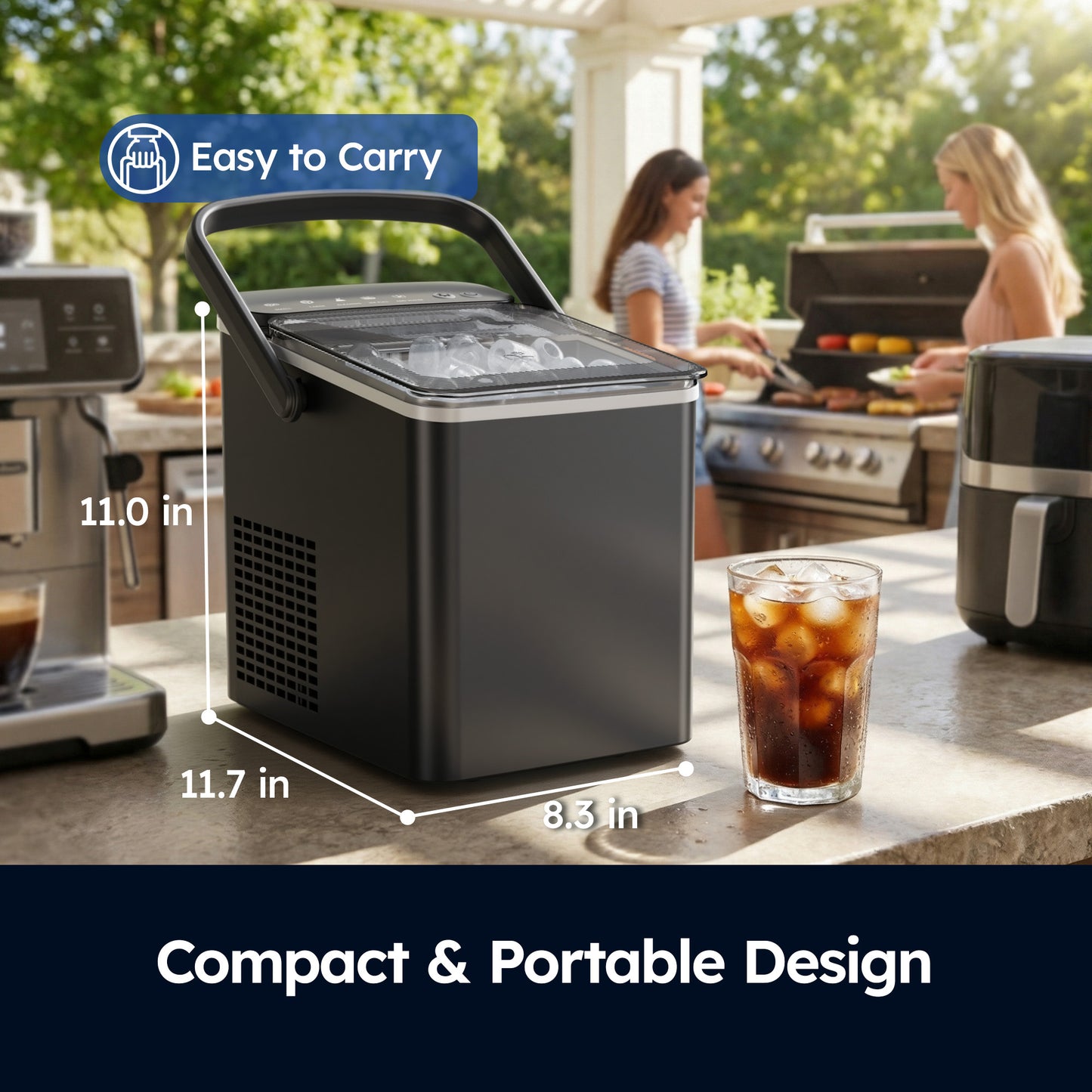 SIMZLIFE Countertop Ice Maker with Portable Handle, 26lbs/24H, 9 Cubes Ready in 6 Mins, Self-Cleaning, Compact Ice Machine with Basket & Scoop, Black