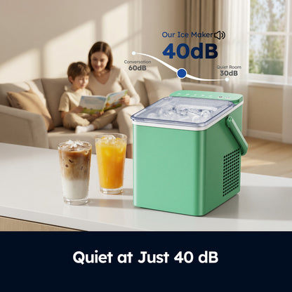 SIMZLIFE Countertop Ice Maker with Portable Handle, 26lbs/24H, 9 Cubes Ready in 6 Mins, Self-Cleaning, Compact Ice Machine with Basket & Scoop, Green