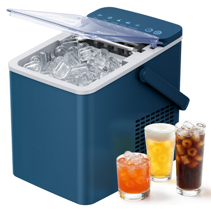 SIMZLIFE Countertop Ice Maker with Portable Handle, 26lbs/24H, 9 Cubes Ready in 6 Mins, Self-Cleaning, Compact Ice Machine with Basket & Scoop, Blue