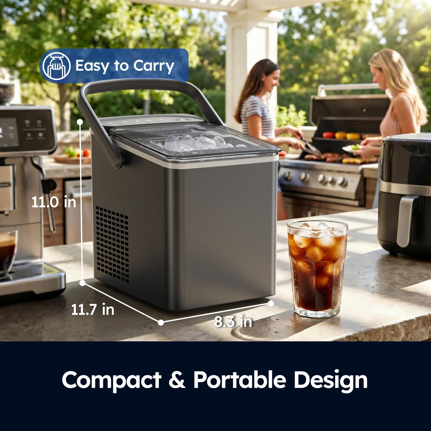 SIMZLIFE Countertop Ice Maker with Portable Handle, 26lbs/24H, 9 Cubes Ready in 6 Mins, Self-Cleaning, Compact Ice Machine with Basket & Scoop, Grey