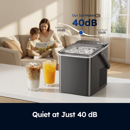 SIMZLIFE Countertop Ice Maker with Portable Handle, 26lbs/24H, 9 Cubes Ready in 6 Mins, Self-Cleaning, Compact Ice Machine with Basket & Scoop, Grey