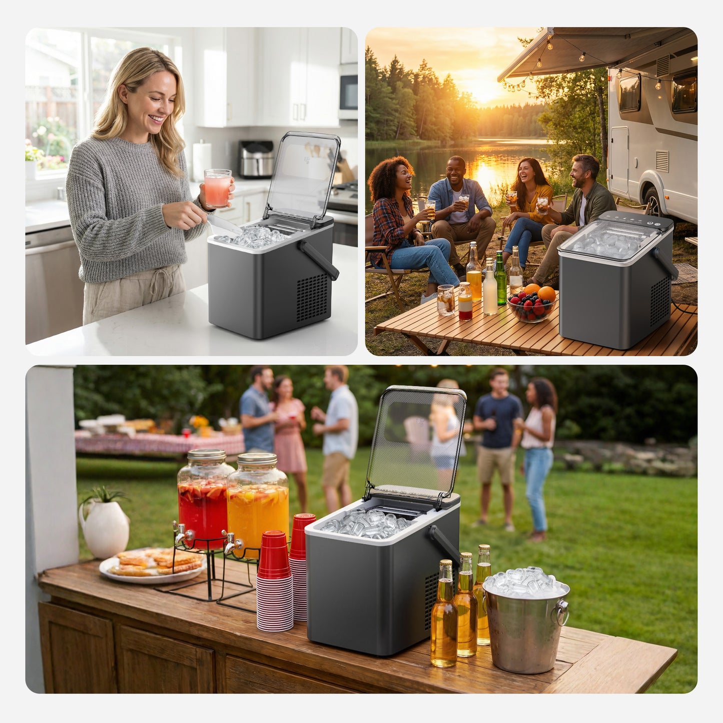 SIMZLIFE Countertop Ice Maker with Portable Handle, 26lbs/24H, 9 Cubes Ready in 6 Mins, Self-Cleaning, Compact Ice Machine with Basket & Scoop, Grey