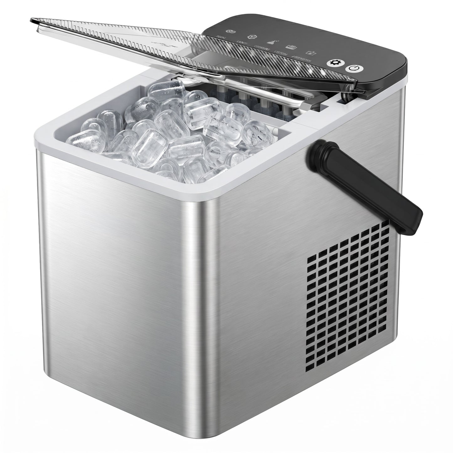 SIMZLIFE Countertop Ice Maker with Portable Handle, 26lbs/24H, 9 Cubes Ready in 6 Mins, Self-Cleaning, Compact Ice Machine with Basket & Scoop, Sliver