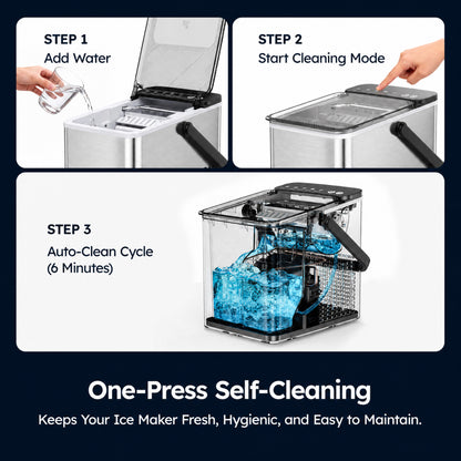 SIMZLIFE Countertop Ice Maker with Portable Handle, 26lbs/24H, 9 Cubes Ready in 6 Mins, Self-Cleaning, Compact Ice Machine with Basket & Scoop, Sliver