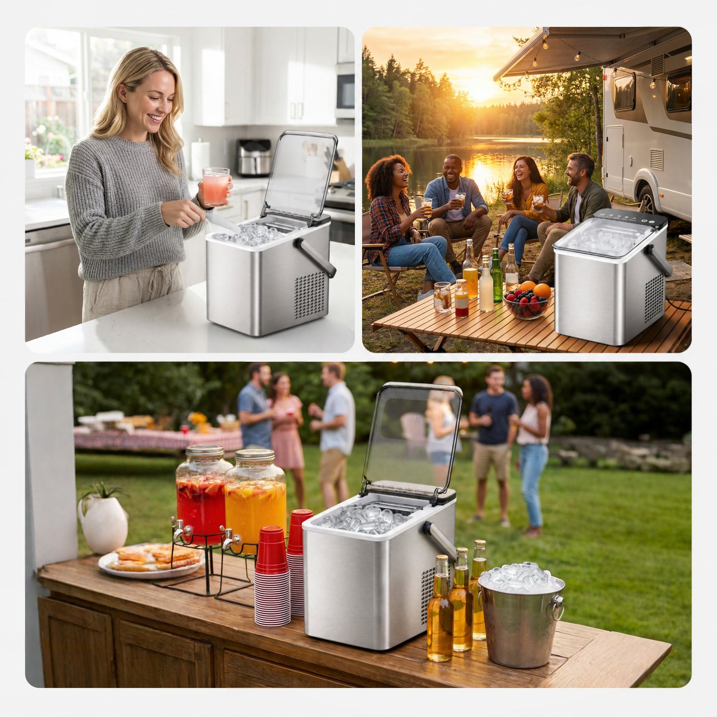 SIMZLIFE Countertop Ice Maker with Portable Handle, 26lbs/24H, 9 Cubes Ready in 6 Mins, Self-Cleaning, Compact Ice Machine with Basket & Scoop, Sliver