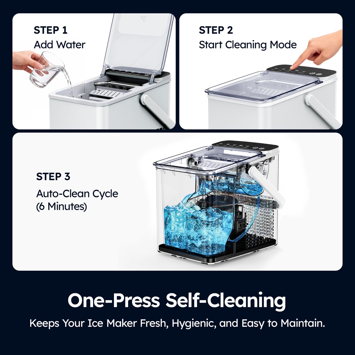 SIMZLIFE Countertop Ice Maker with Portable Handle, 26lbs/24H, 9 Cubes Ready in 6 Mins, Self-Cleaning, Compact Ice Machine with Basket & Scoop, White