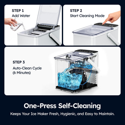 SIMZLIFE Countertop Ice Maker with Portable Handle, 26lbs/24H, 9 Cubes Ready in 6 Mins, Self-Cleaning, Compact Ice Machine with Basket & Scoop, White