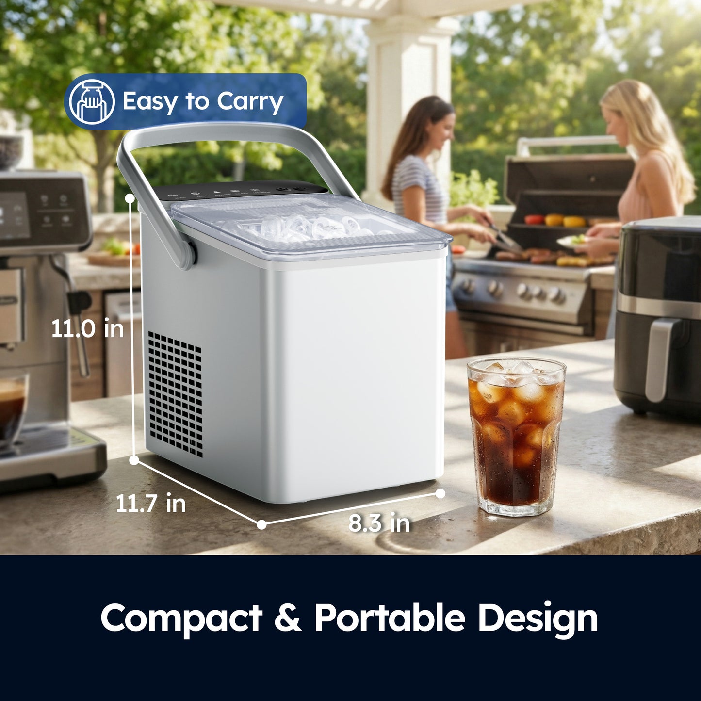 SIMZLIFE Countertop Ice Maker with Portable Handle, 26lbs/24H, 9 Cubes Ready in 6 Mins, Self-Cleaning, Compact Ice Machine with Basket & Scoop, White