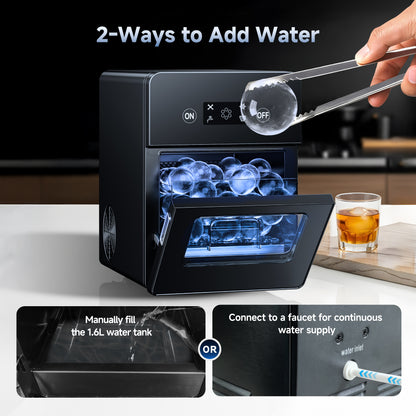 Simzlife Sphere Ice Maker,10 pcs/Hour, 150 pcs/Day,Clear Ice Ball Maker with Enhanced Insulation, with LCD Touch Screen, Self-Cleaning, Quiet Home and Bar Ice for Whiskey Bourbon Parties