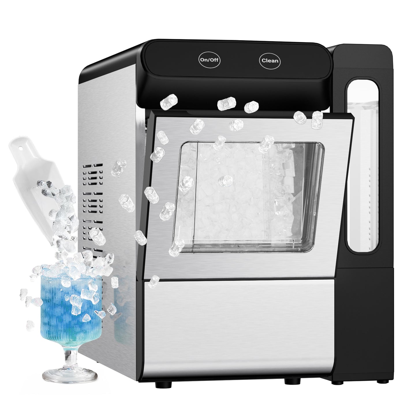 Simzlife Nugget Ice Maker with 4.3L Side Tank, Self- Cleaning Countertop Ice Machine, Soft Chewable Pellet Ice for Home/Kitchen/Party