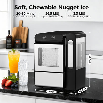 Simzlife Nugget Ice Maker with 4.3L Side Tank, Self- Cleaning Countertop Ice Machine, Soft Chewable Pellet Ice for Home/Kitchen/Party