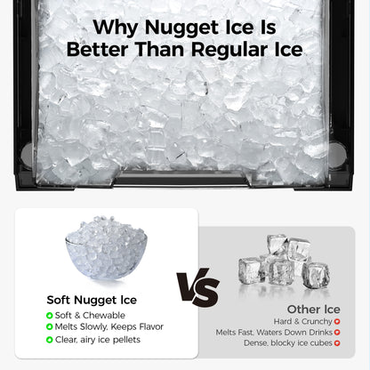 Simzlife Nugget Ice Maker with 4.3L Side Tank, Self- Cleaning Countertop Ice Machine, Soft Chewable Pellet Ice for Home/Kitchen/Party