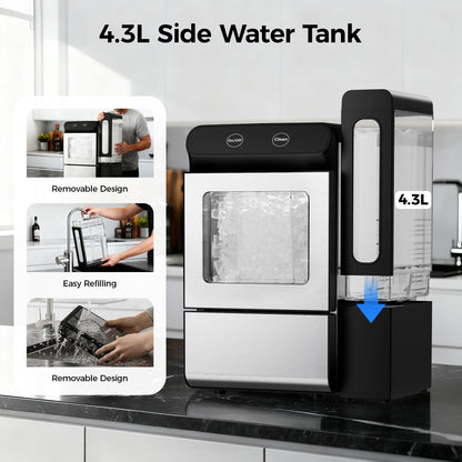 Simzlife Nugget Ice Maker with 4.3L Side Tank, Self- Cleaning Countertop Ice Machine, Soft Chewable Pellet Ice for Home/Kitchen/Party