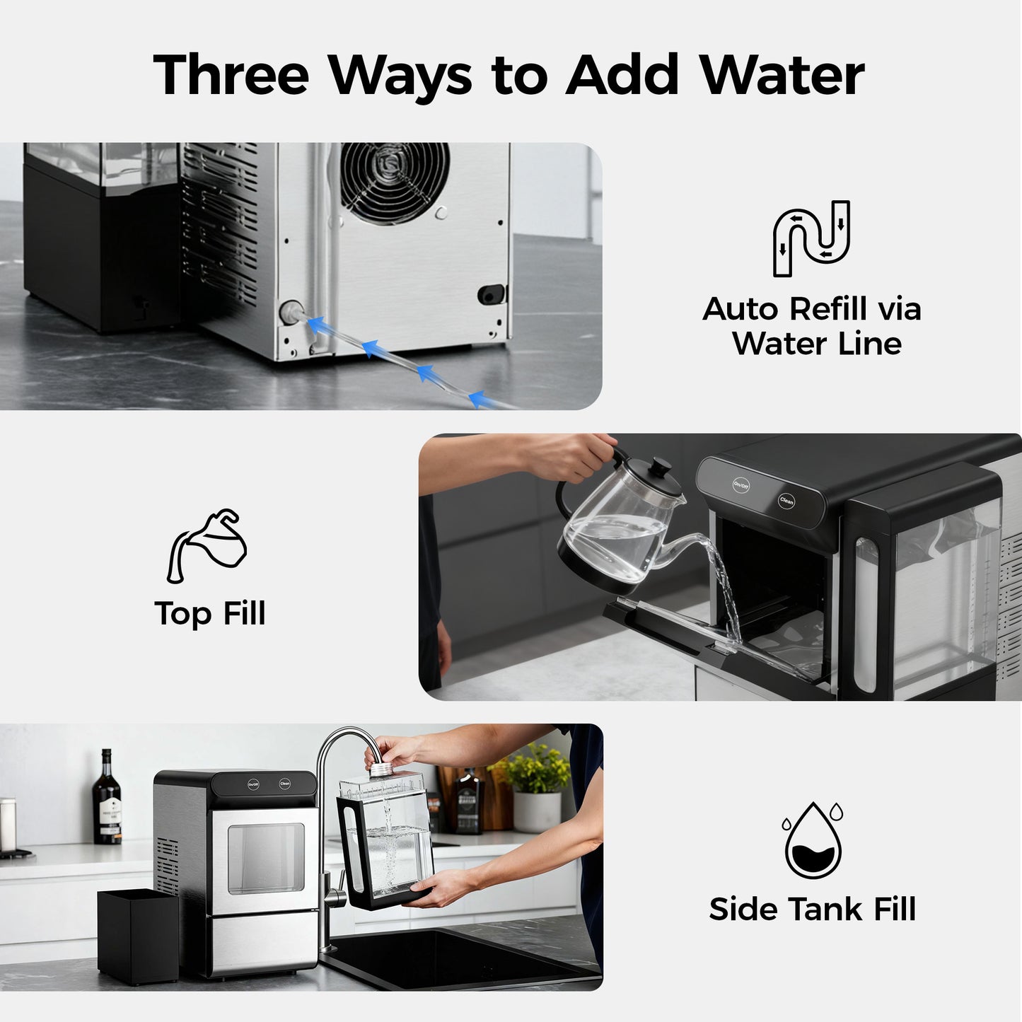 Simzlife Nugget Ice Maker with 4.3L Side Tank, Self- Cleaning Countertop Ice Machine, Soft Chewable Pellet Ice for Home/Kitchen/Party