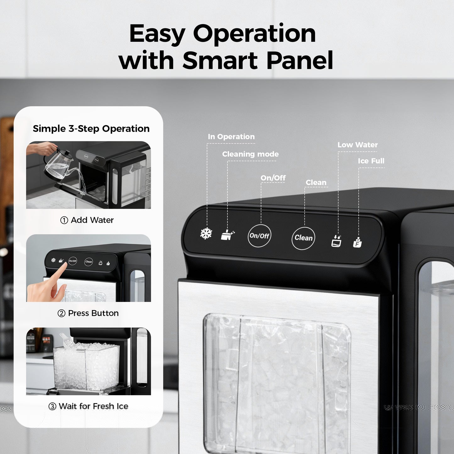 Simzlife Nugget Ice Maker with 4.3L Side Tank, Self- Cleaning Countertop Ice Machine, Soft Chewable Pellet Ice for Home/Kitchen/Party