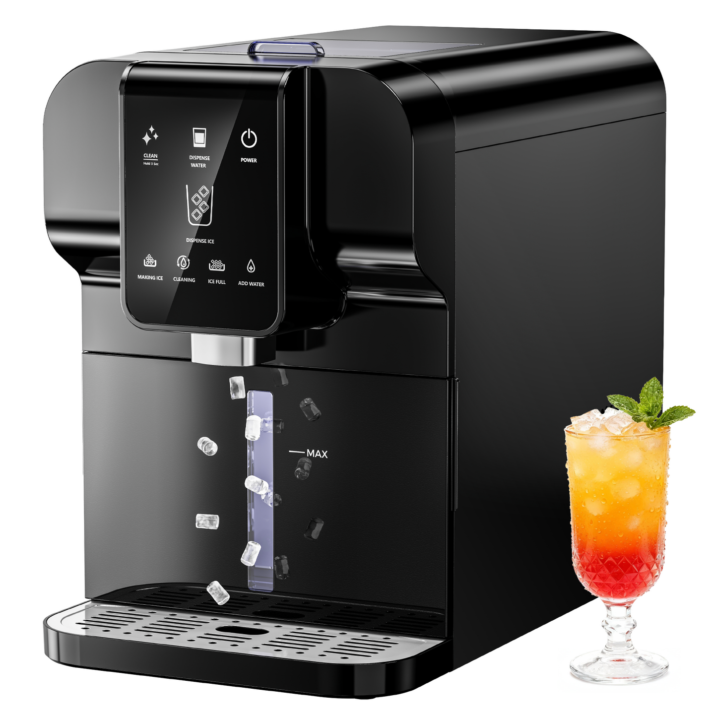 Simzlife Countertop Ice Maker with Auto-Dispense & Water Dispenser, Self-Cleaning, for Home/Office, Silver
