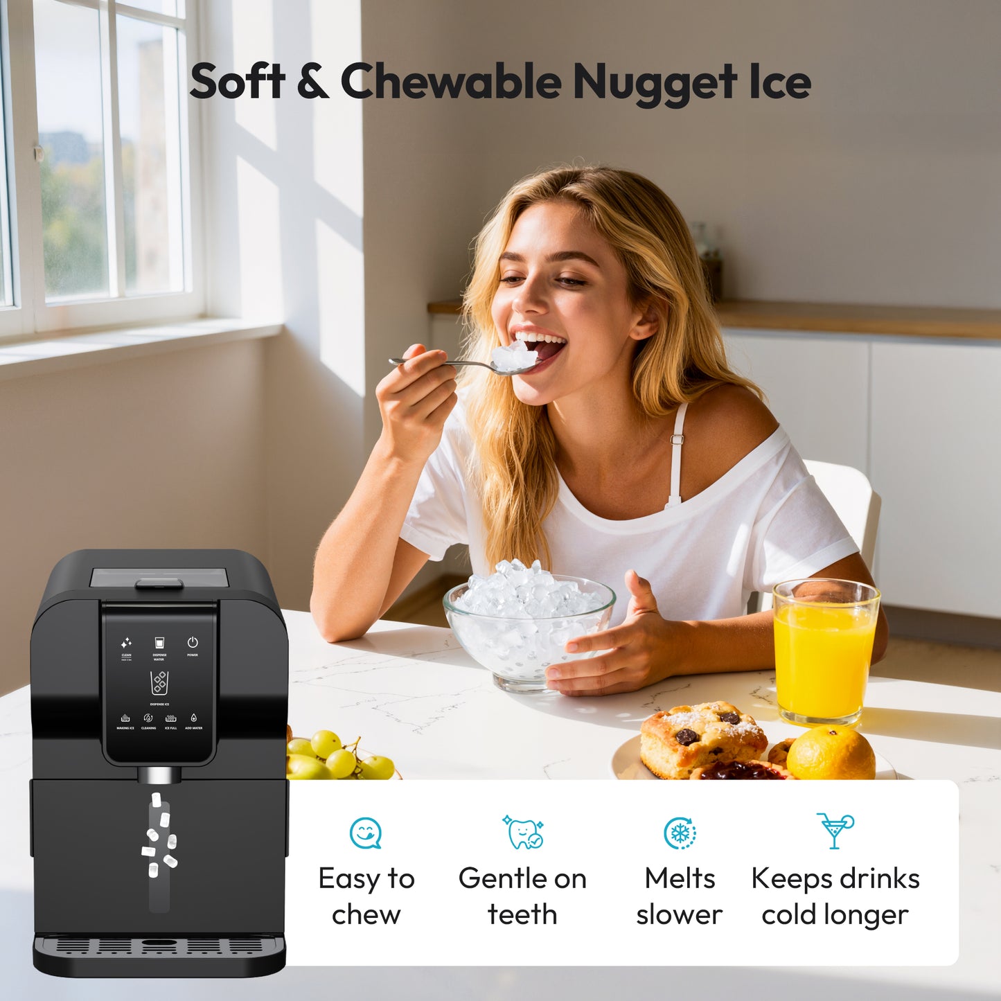 Simzlife Countertop Ice Maker with Auto-Dispense & Water Dispenser, Self-Cleaning, for Home/Office, Silver
