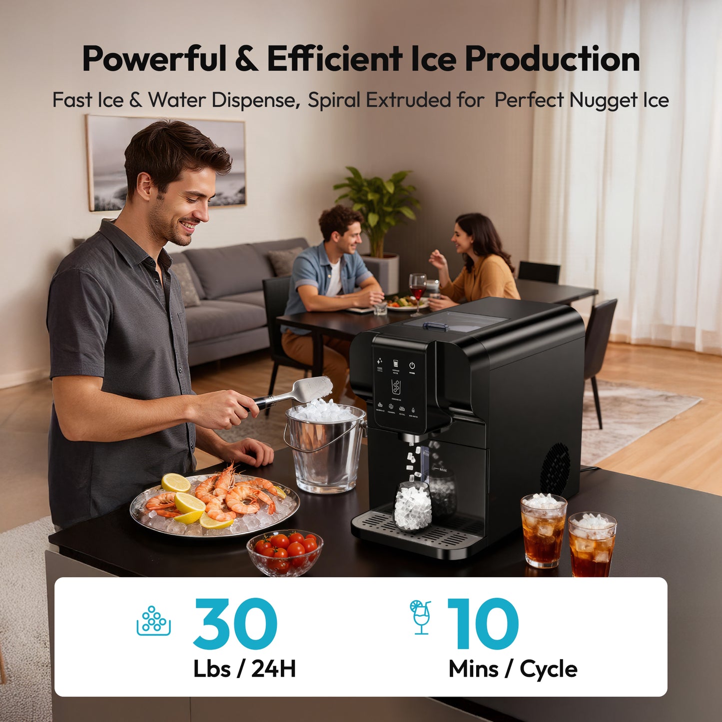 Simzlife Countertop Ice Maker with Auto-Dispense & Water Dispenser, Self-Cleaning, for Home/Office, Silver