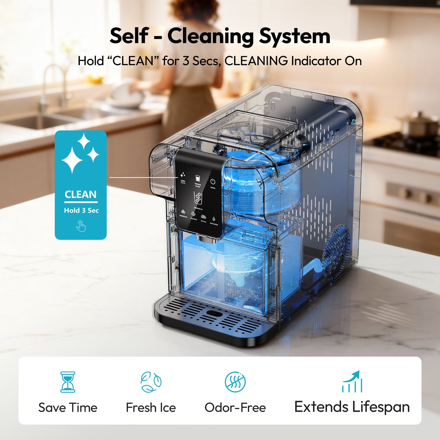 Simzlife Countertop Ice Maker with Auto-Dispense & Water Dispenser, Self-Cleaning, for Home/Office, Silver