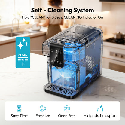 Simzlife Countertop Ice Maker with Auto-Dispense & Water Dispenser, Self-Cleaning, for Home/Office, Silver
