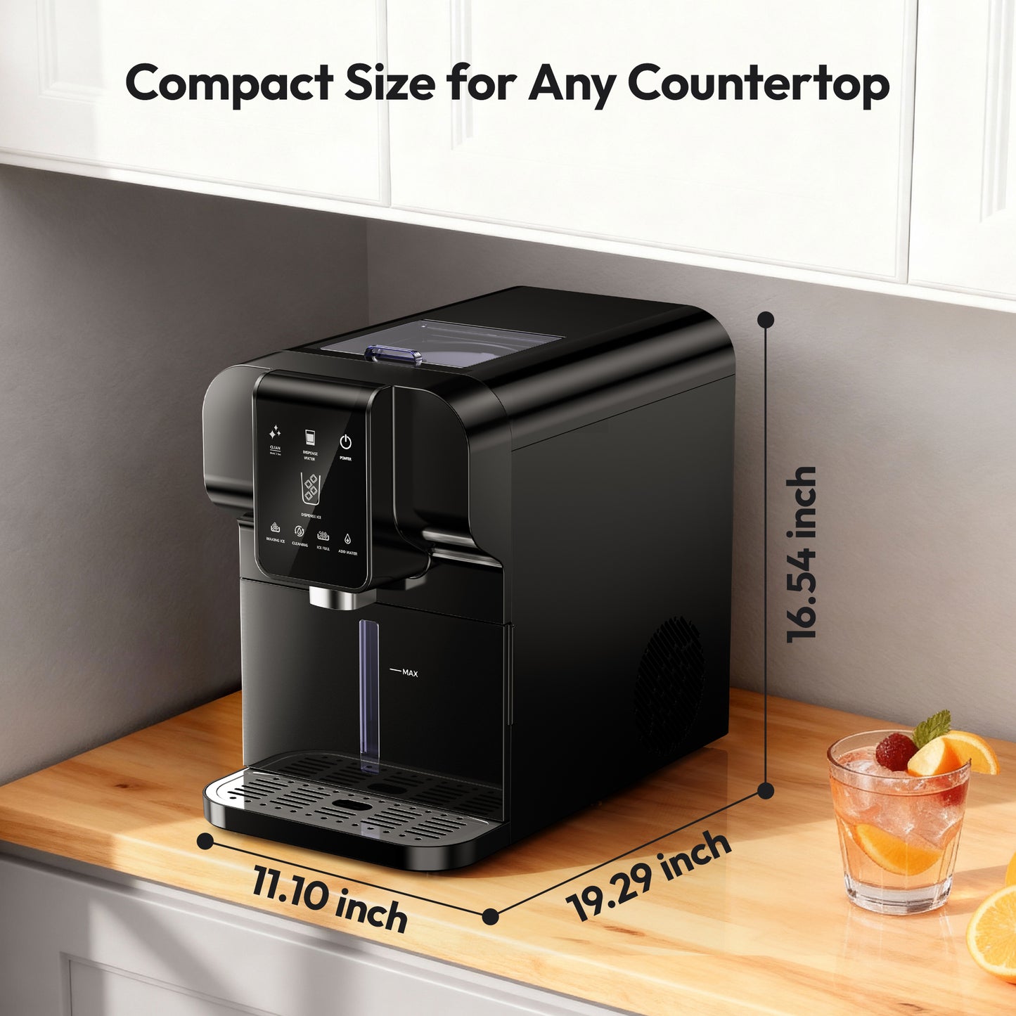 Simzlife Countertop Ice Maker with Auto-Dispense & Water Dispenser, Self-Cleaning, for Home/Office, Silver