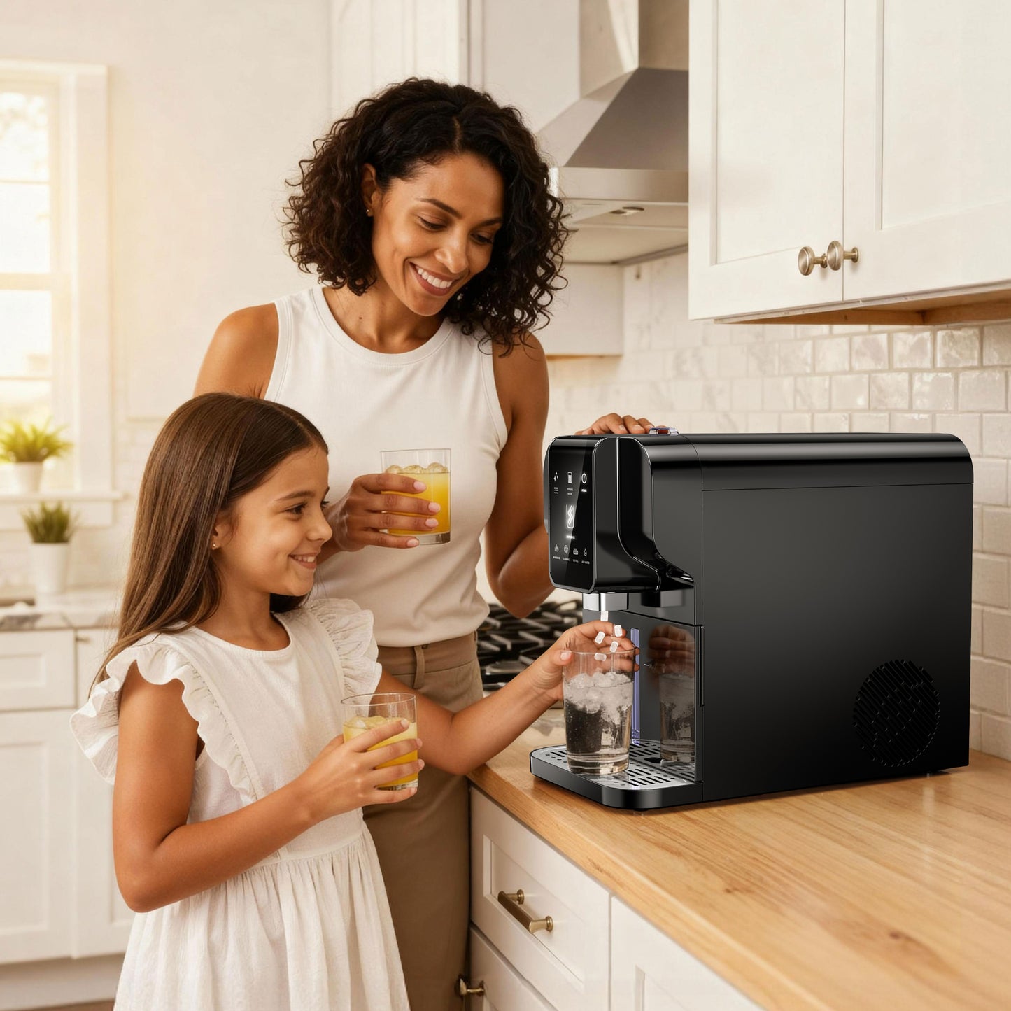 Simzlife Countertop Ice Maker with Auto-Dispense & Water Dispenser, Self-Cleaning, for Home/Office, Silver