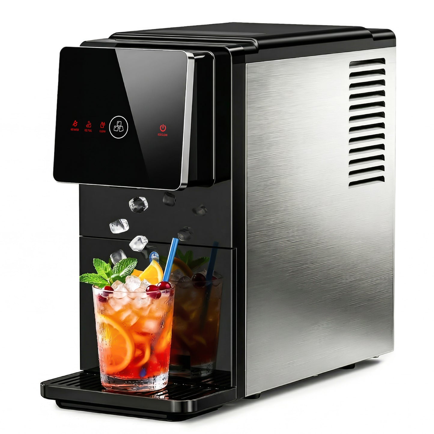 Simzlife 2-in-1 Nugget Ice Maker with Water Dispenser, 33 lbs/Day Portable Countertop Machine, Self-Cleaning, Black