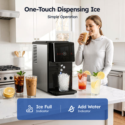 Simzlife 2-in-1 Nugget Ice Maker with Water Dispenser, 33 lbs/Day Portable Countertop Machine, Self-Cleaning, Black